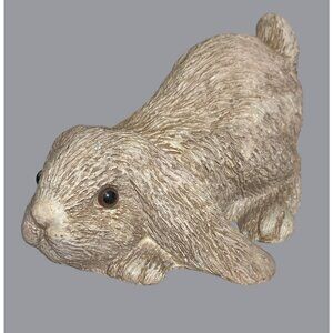 Vintage Bunny Rabbit Figurine 7" With Shaggy Texture & Brown Eyes